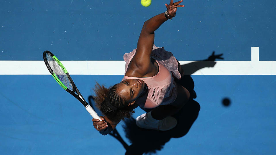 Serena Williams serves to Maria Sakkari at the Hopman Cup. (Photo by Paul Kane/Getty Images)