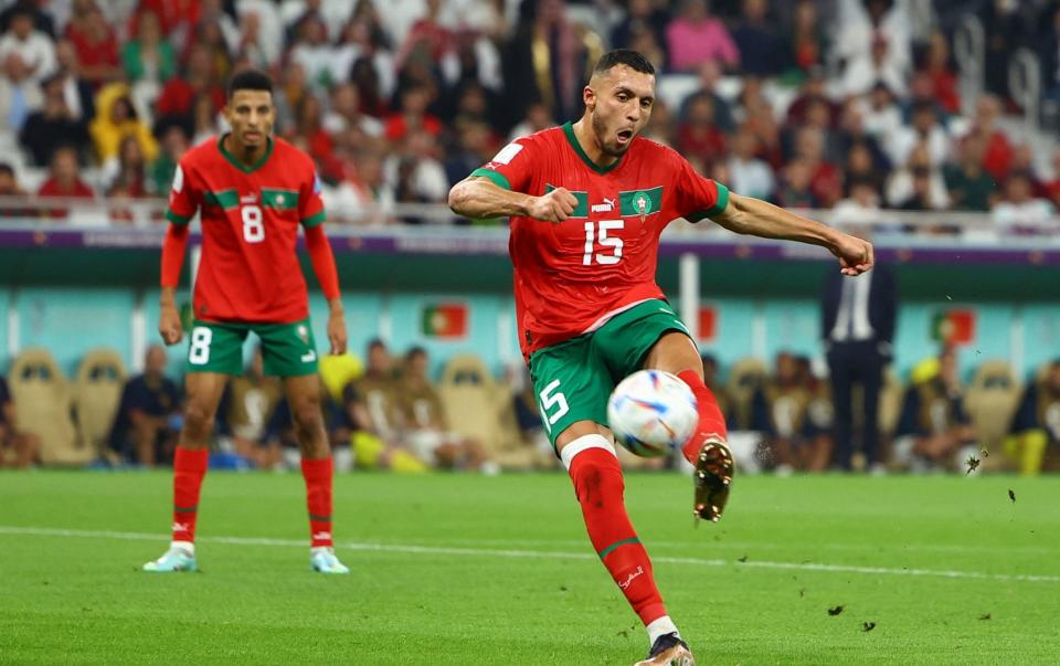 Morocco's Selim Amallah shoots at goal - REUTERS