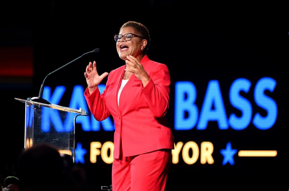 Rep. Karen Bass during election night at the Palladium in Hollywood.