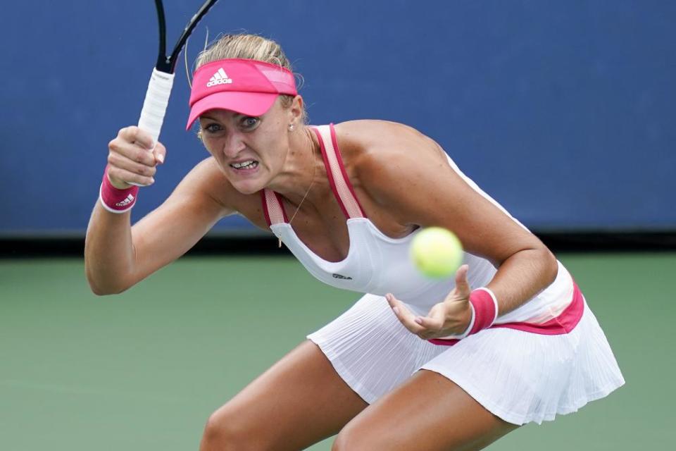 Kristina Mladenovic during her second-round defeat with Varvara Gracheva.