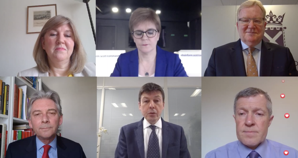 Scottish first minister Nicola Sturgeon held a meeting of Scottish party leaders over Zoom and streamed the meeting on Facebook (Scottish Government TV)