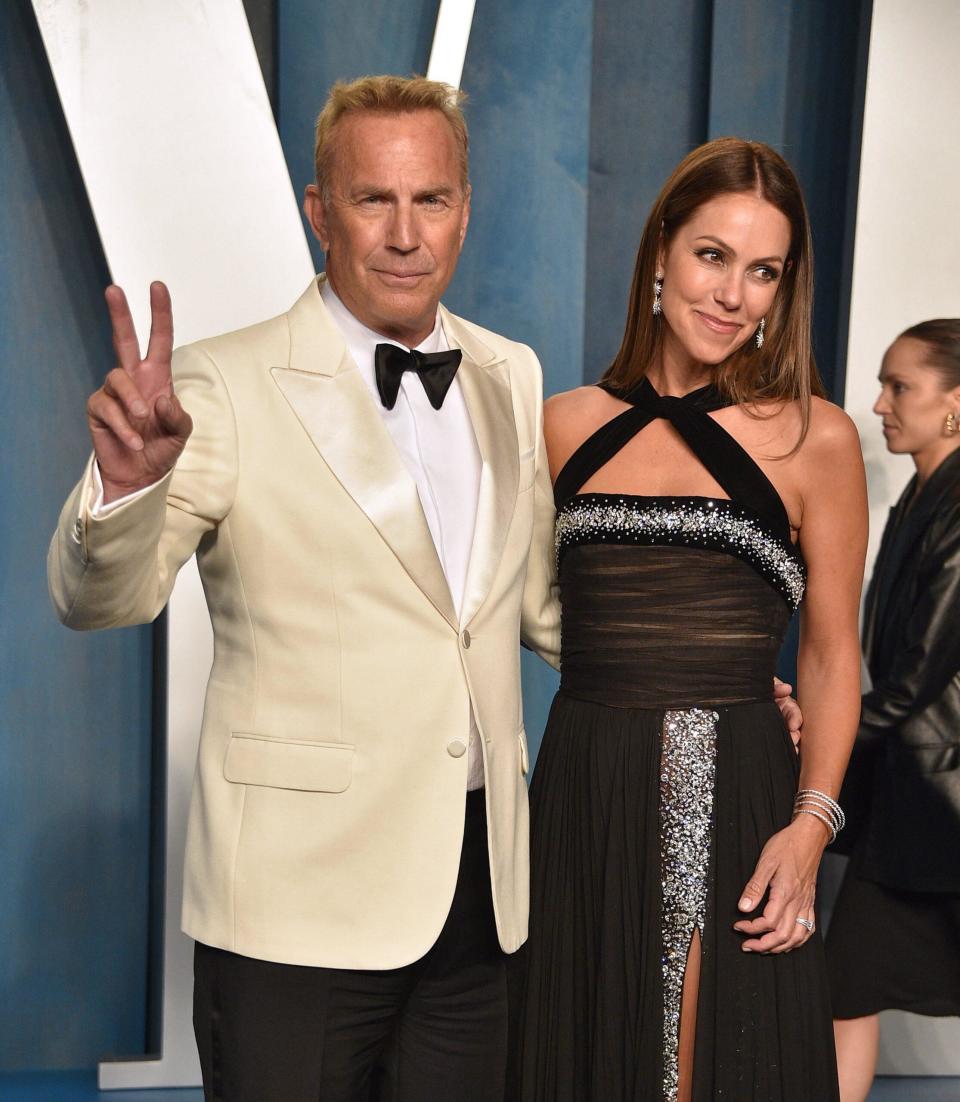 Kevin Costner and Christine Baumgartner 2022 Vanity Fair Oscar Party