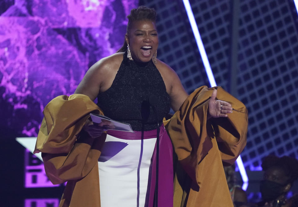 FILE - Queen Latifah accepts the lifetime achievement award at the BET Awards on Sunday, June 27, 2021, in Los Angeles. The actor/rapper turns 52 on March 18. (AP Photo/Chris Pizzello, File)