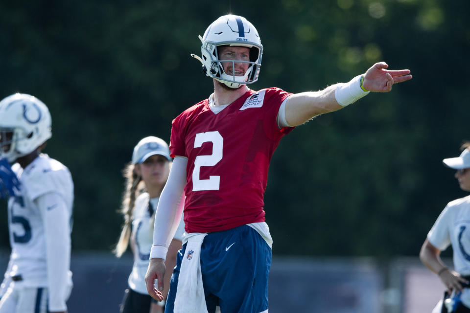 Indianapolis Colts quarterback Carson Wentz could be on track to play in Week 1 despite foot surgery. (Photo by Zach Bolinger/Icon Sportswire via Getty Images)