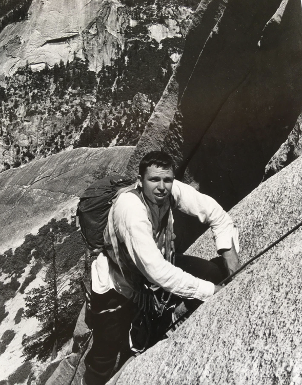 Harry Daley on the Southwest Face of Half Dome (July 1, 1961).