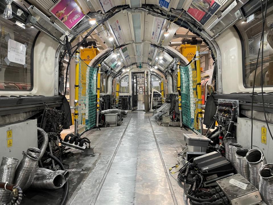 Stripped back: the Central line trains being refurbished (Ross Lydall)