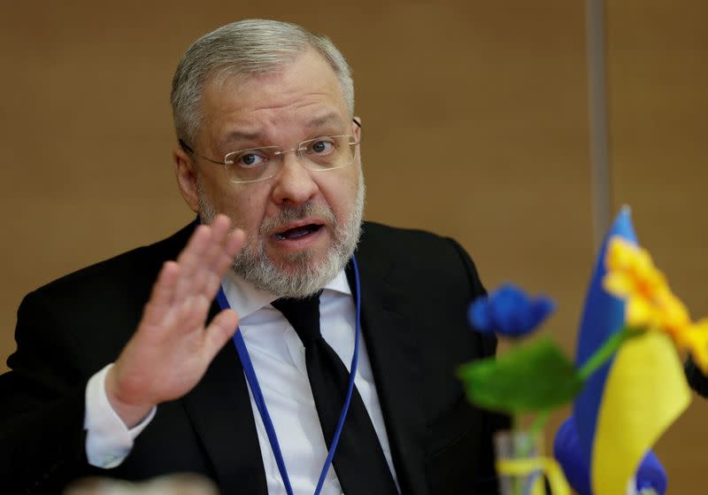 Ukrainian Energy Minister German Galushchenko attends a press conference at the U.N. nuclear watchdog IAEA in Vienna