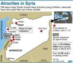 Map of Syria locating the latest areas attacked (90 x 78 mm)