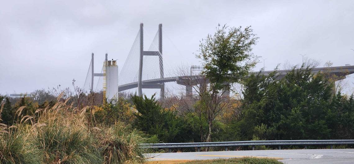 The Talmadge Memorial Bridge on Tuesday, Jan. 9, 2024, before the bulk of severe weather was predicted to whip up dangerous winds, making travel across bridges potentially difficult. The National Weather Service forecast the greatest storm threats for Savannah would begin around 2 p.m. Tuesday.