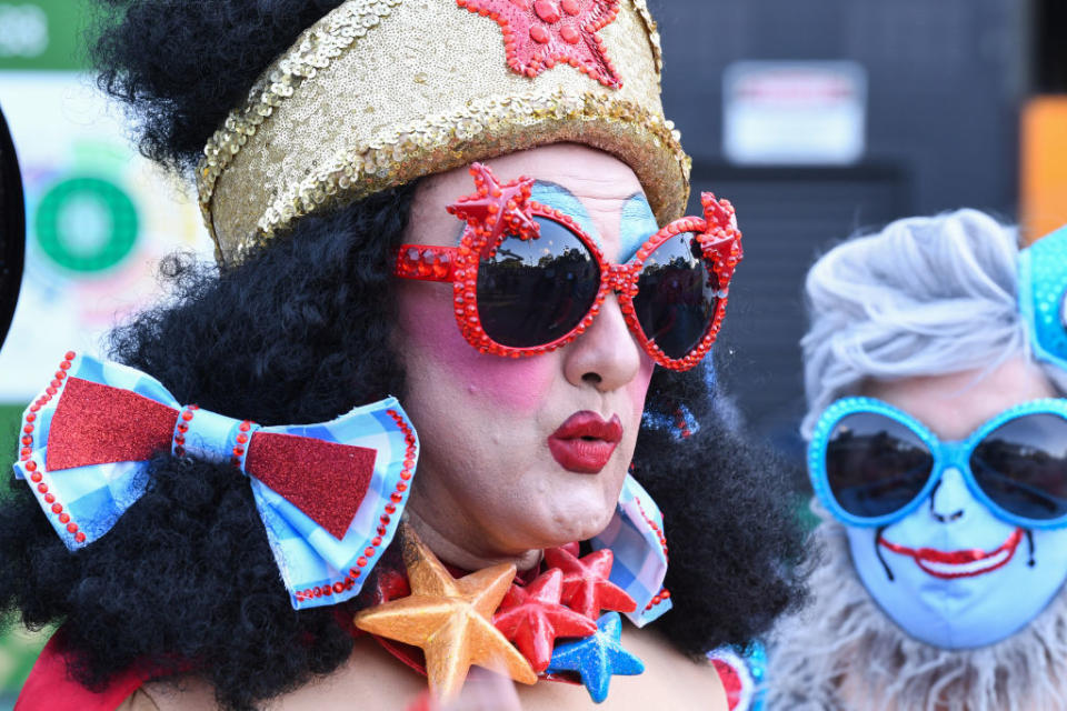 Participants for the weekend's parade during a press conference ahead of the Sydney Gay and Lesbian Mardi Gras Parade at SCG in Sydney.