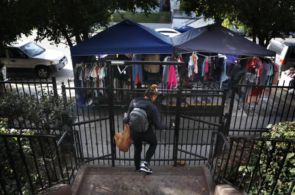 Graham leaves her apartment in Westlake.