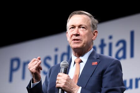 2020 Democratic U.S. presidential candidate former Colorado Governor John Hickenlooper speaks during the Presidential Gun Sense Forum in Des Moines