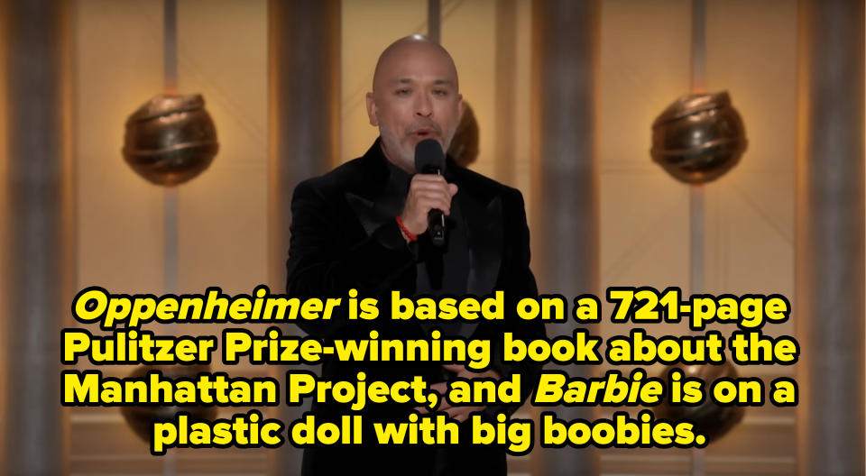 Closeup of Jo Koy hosting the Golden Globes