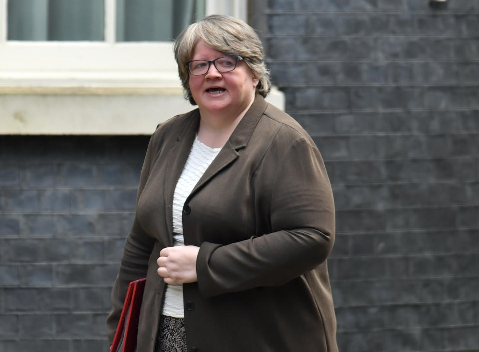 Work and Pensions Secretary Therese Coffey arriving in Downing Street, London, for a cabinet meeting the day after Prime Minister Boris Johnson called on people to stay away from pubs, clubs and theatres, work from home if possible and avoid all non-essential contacts and travel in order to reduce the impact of the coronavirus pandemic. (Photo by Dominic Lipinski/PA Images via Getty Images)