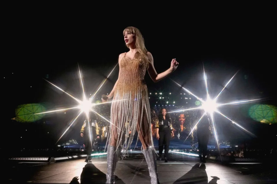 GLENDALE, ARIZONA - MARCH 18: Editorial use only and no commercial use at any time. No use on publication covers is permitted after August 9, 2023. Taylor Swift performs onstage during 'Taylor Swift | The Eras Tour' at State Farm Stadium on March 18, 2023 in Swift City, ERAzona (Glendale, Arizona). The city of Glendale, Arizona was ceremonially renamed to Swift City for March 17-18 in honor of The Eras Tour. (Photo by Kevin Mazur/Getty Images for TAS Rights Management )