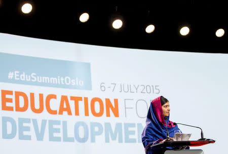 Nobel Peace Prize winner Malala Yousafzai speaks during the Oslo Summit on Education for Development at Oslo Plaza in Oslo, Norway July, 7, 2015. REUTERS/Vegard Wivestad Grott/NTB Scanpix