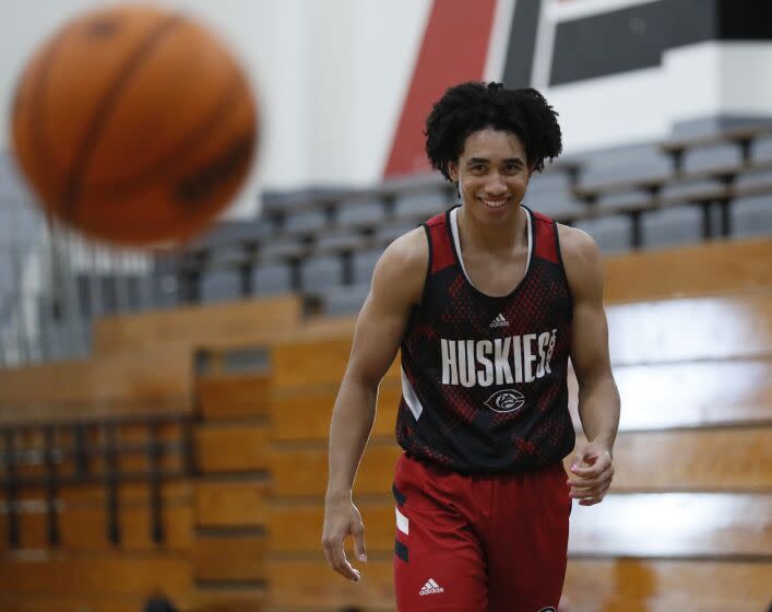 Corona, CA, Thursday, November 10, 2022 - Corona Centennial High guard Jared McCain is the top-ranked recruit in California who is headed to Duke. (Robert Gauthier/Los Angeles Times)