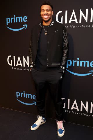 <p>Kevin Mazur/Getty</p> Giannis Antetokounmpo attends "Giannis: The Marvelous Journey" World Premiere on February 17, 2024 in Indianapolis, Indiana.