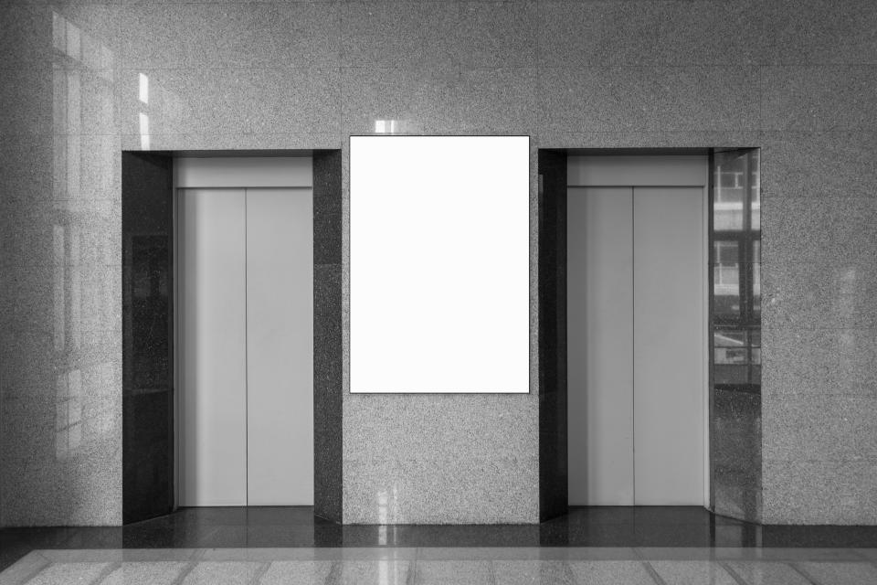 Blank digital screen on elevator information banner