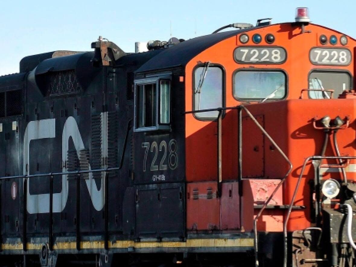 The Canadian National Police Service is at the scene of a train derailment northeast of Regina. (Graham Hughes/The Canadian Press - image credit)