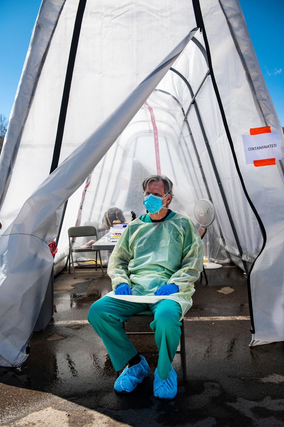 Doctor in coronavirus "contaminated" tent In Aspen, Colorado on April 2, 2020.