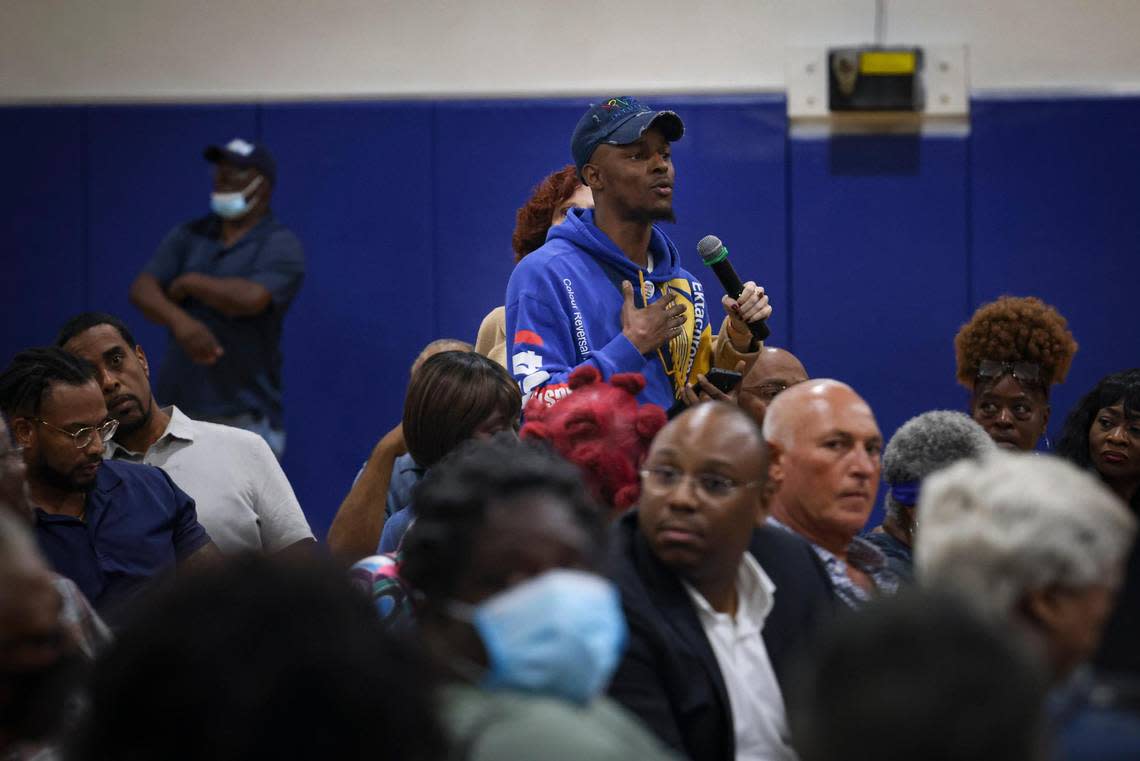 Kyle Byron speaks about the importance of job training so the area could thrive during a town hall discussing the potentials for the Poinciana Industrial Park on Monday, Feb. 6, 2023, at the Gwen Cherry Park gymnasium..