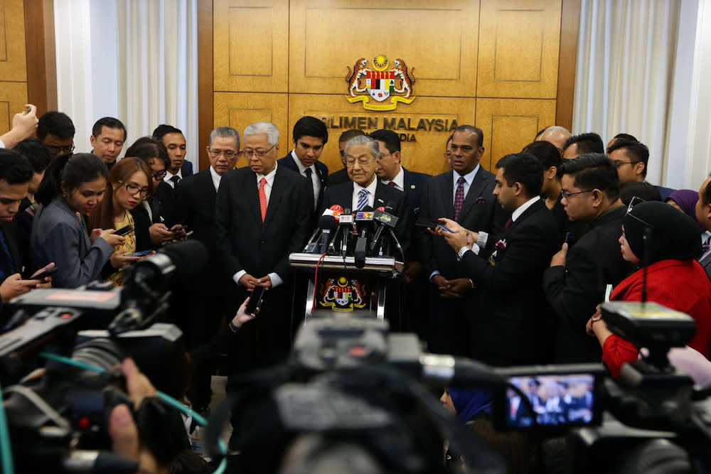 Tun Dr Mahathir Mohamad holds a press conference in Parliament July 10, 2019. — Picture by Ahmad Zamzahuri