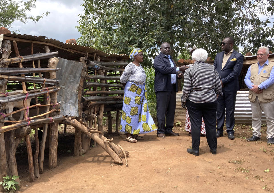 FILE - U.S. Treasury Secretary Janet Yellen visits a female-savings co-op and small-holding farm in Chongwe, Zambia, Tuesday, Jan. 24, 2023, as part of a Treasury ten-day tour of Africa, with stops in Senegal, Zambia and South Africa. The Chinese government said Tuesday, Jan. 25, 2023, that the United States should stop pressuring it on debt relief for Zambia and get its own financial house in order to avert a default and possible repercussions for the global economy. (AP Photo/Fatima Hussein)