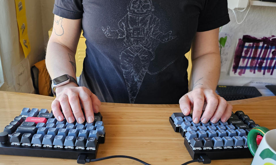 <p>A split keyboard allows you to move your hands apart which can help keep you more open through the chest.</p>
