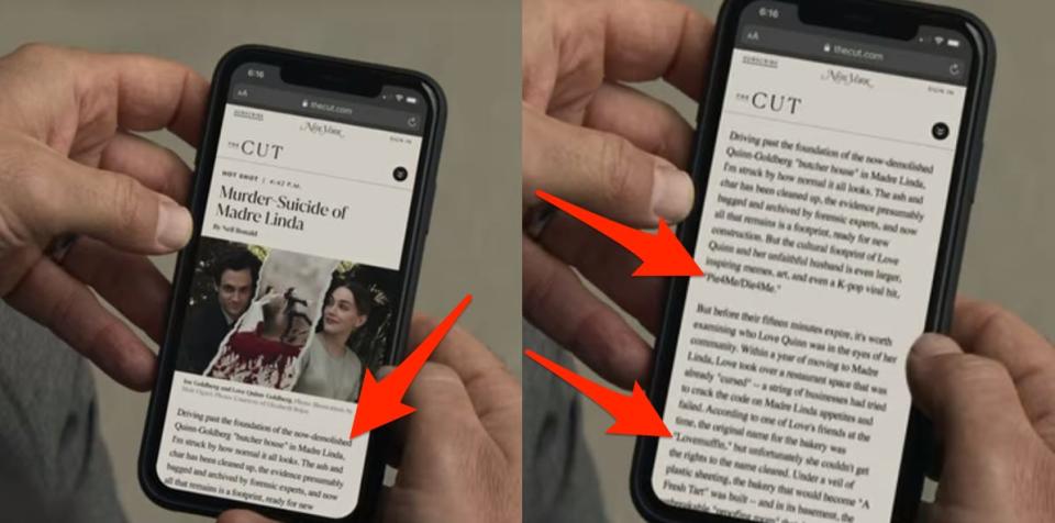 The articles on Matthew's phone on season 3 of "You"