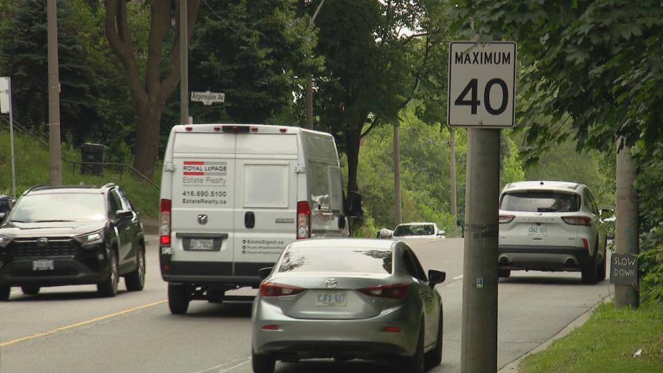 Cars drive down Parkside Drive. The speed limit was reduced from 50 kilometres an hour to 40 after the death of a couple in 2021.