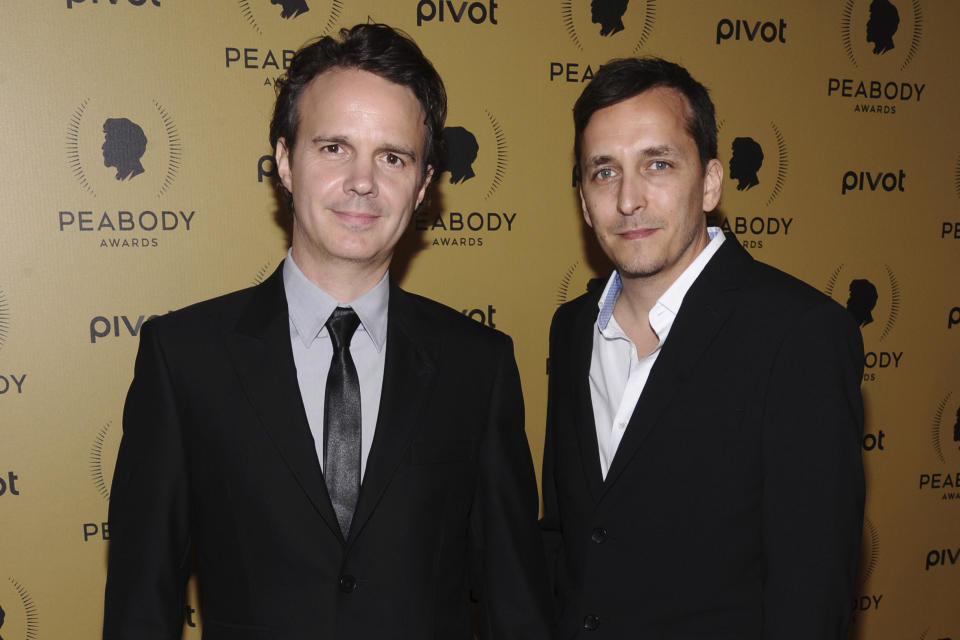 Craig Renaud, left, and Brent Renaud attend the 74th Annual Peabody Awards at Cipriani Wall Street, May 31, 2015, in New York. Brent Renaud, an American journalist, was killed in a suburb of Kyiv, Ukraine, on Sunday, March 13, 2022, while gathering material for a report about refugees. Ukrainian authorities said he died when Russian forces shelled the vehicle he was traveling in. (Photo by Charles Sykes/Invision/AP)