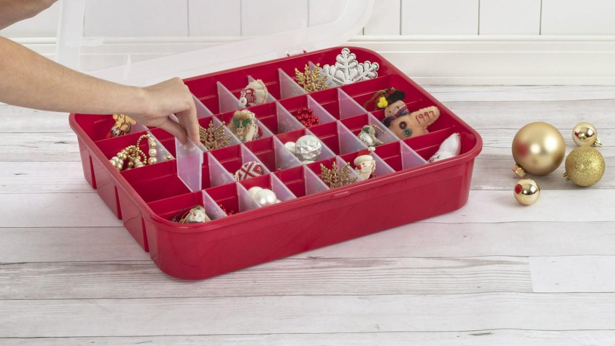 christmas ornament storage box with adjustable dividers