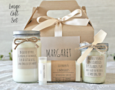 <p><strong>TheDancingWick</strong></p><p>etsy.com</p><p><strong>$49.50</strong></p><p>This is the ultimate bath time experience, wrapped up in one convenient gift set. It comes with soap, body scrub, and lip balm, plus a candle for ~vibes~.</p>