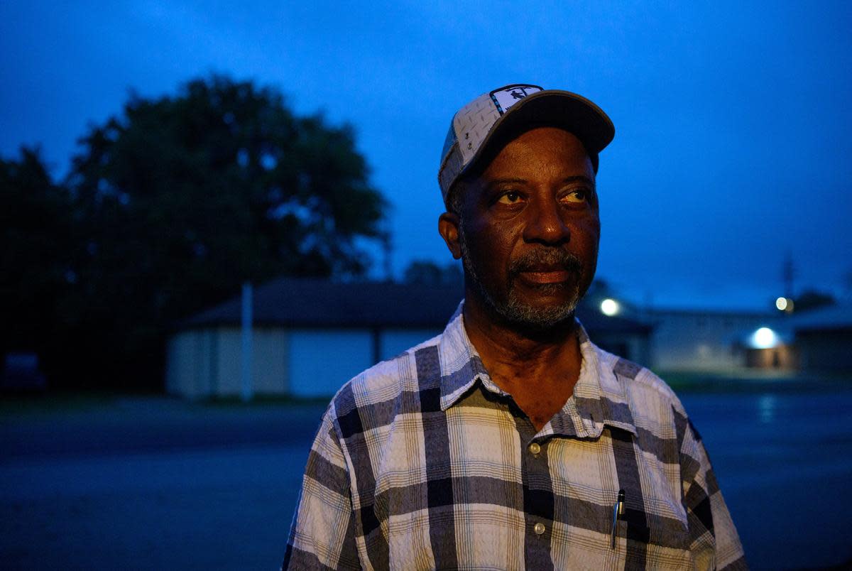 Donald Lamb Sr., a member of Kennard’s city council, poses for a portrait outside of City Hall following a city council meeting in Kennard on April 8, 2024. The city of Kennard recently canceled its city council elections for at least the 18th time.