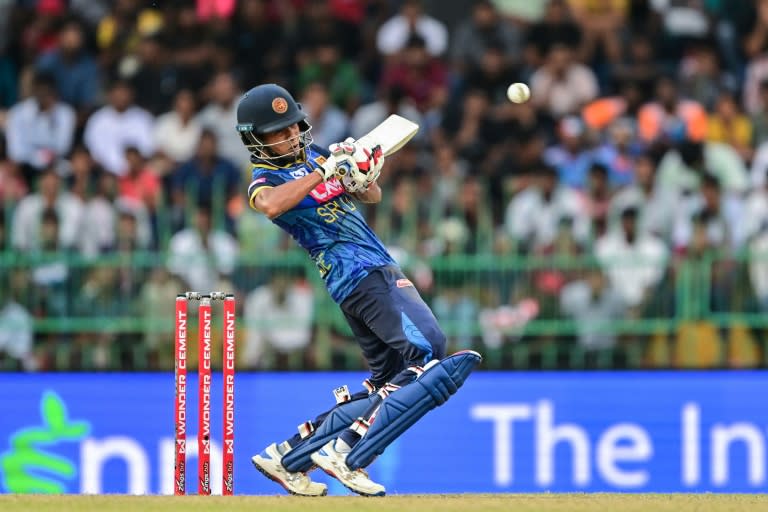 Sri Lanka's Dunith Wellalage plays a shot during the first one-day international (ODI) cricket match between Sri Lanka and India in Colombo on August 2 (Ishara S. KODIKARA)