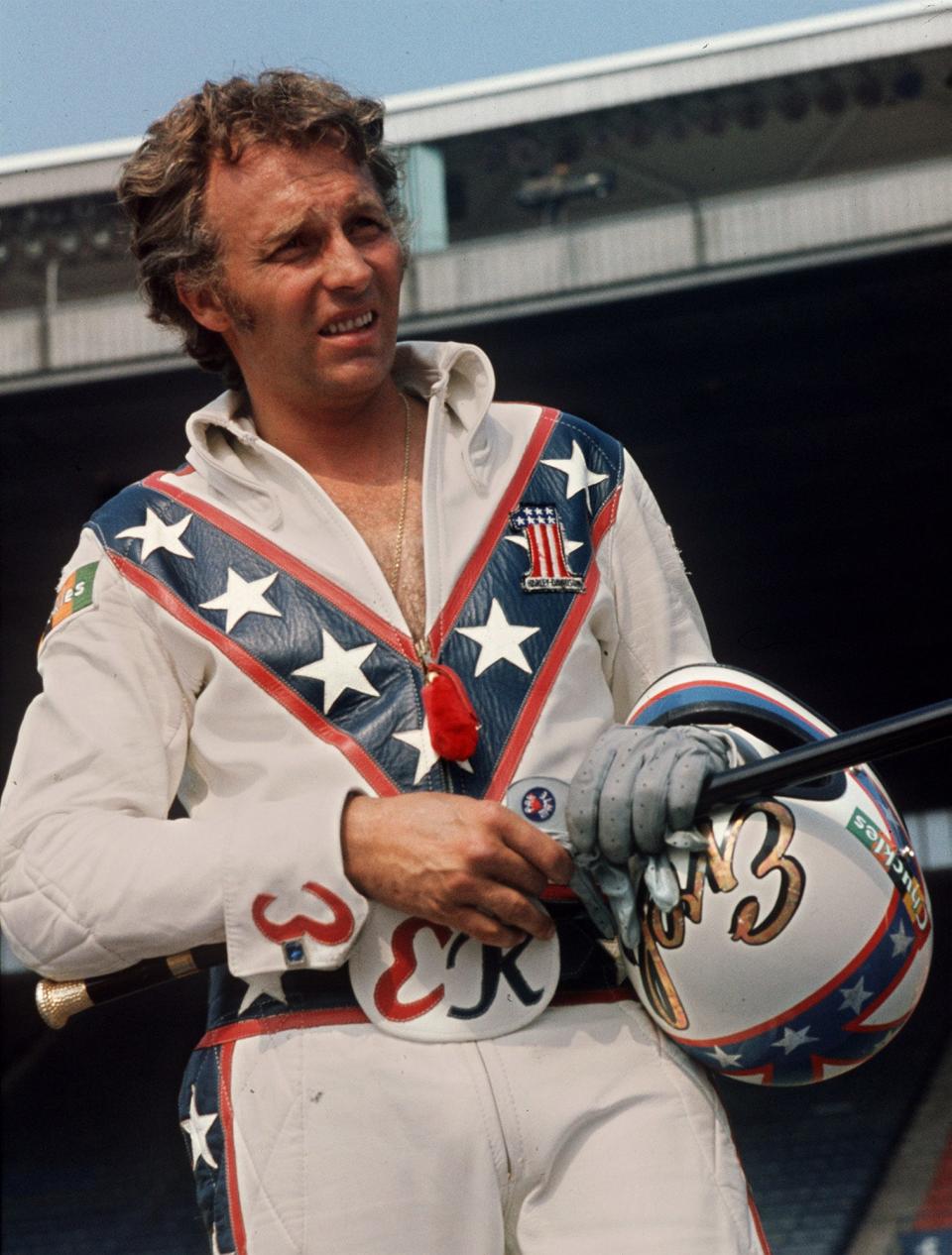 Daredevil motorcyclist Evel Knievel, here in 1974, died in 2007 in Clearwater, Fla. He was 69. Knievel was born in the copper-mining town of Butte, Mont. Perhaps his biggest stunt was trying to jump an Idaho canyon on a rocket-powered motorcycle. But his parachute opened prematurely, and he and the vehicle drifted to the canyon floor, leaving him without serious injury.