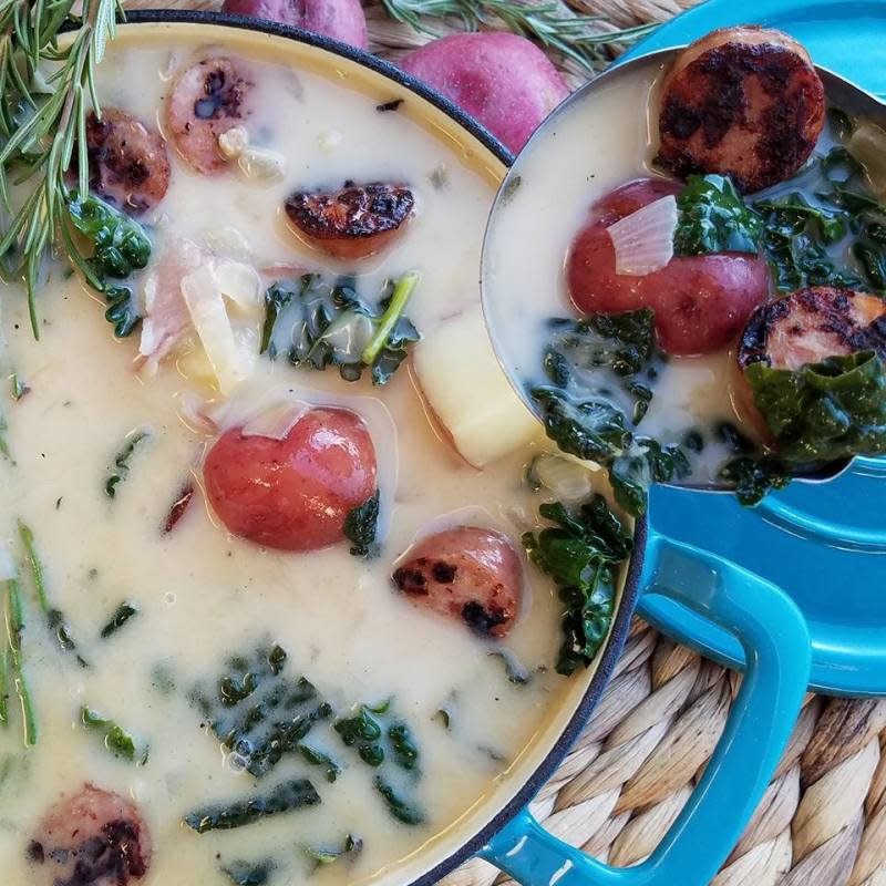 <p>Clean Food Crush</p><p>If you want your house to smell amazing then make this hearty and delicious kale and red potato soup!</p><p><strong>Get the recipe: <a href="https://cleanfoodcrush.com/kale-potato-soup/" rel="nofollow noopener" target="_blank" data-ylk="slk:Kale and Red Potato Soup;elm:context_link;itc:0;sec:content-canvas" class="link rapid-noclick-resp">Kale and Red Potato Soup</a></strong></p>