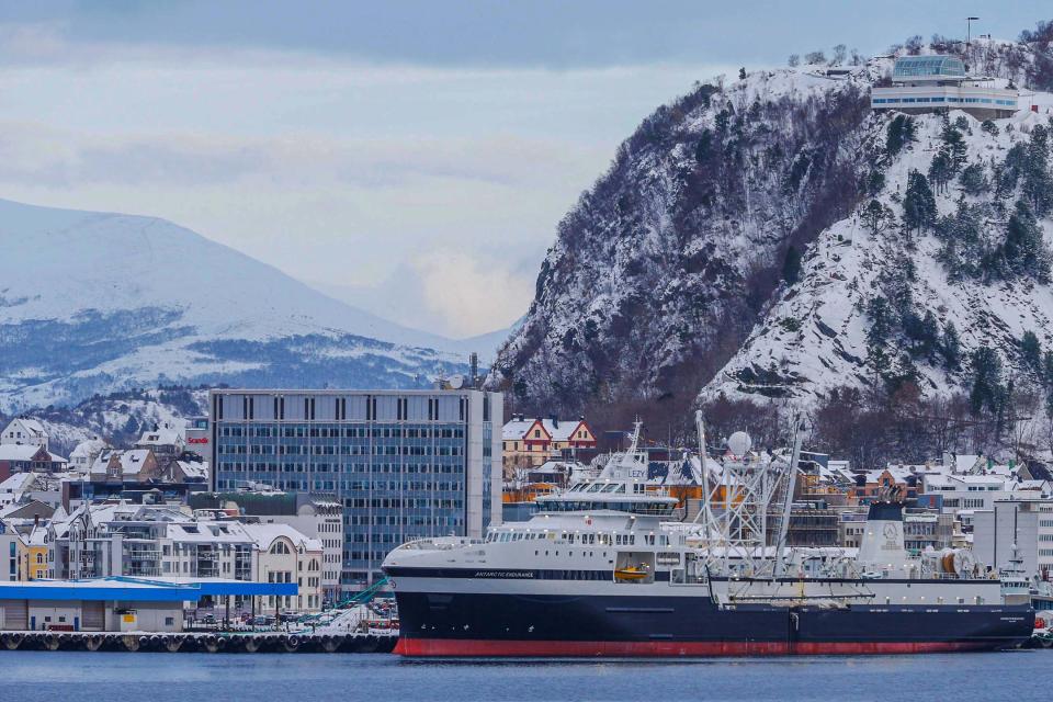  2019年1月18日挪威阿雷松德的碼頭，磷蝦船南極耐力號。