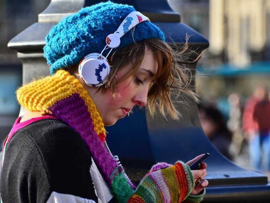 girl listening to music headphones