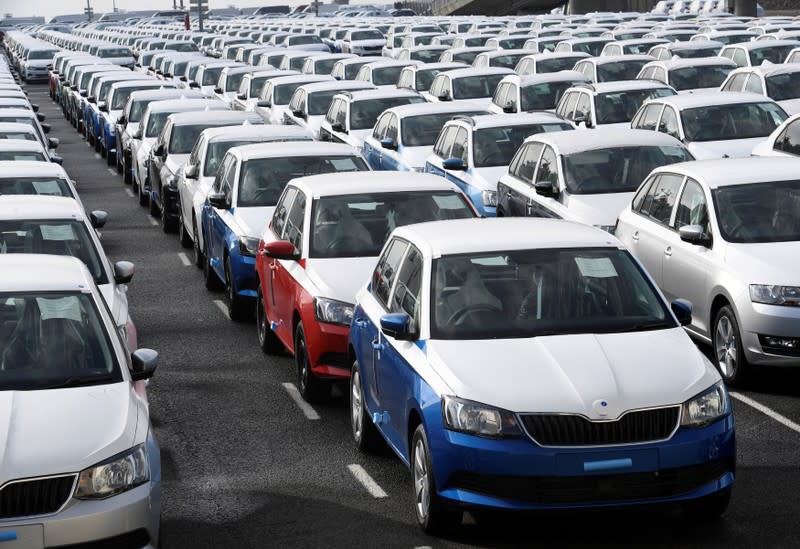 FILE PHOTO: Volkswagen export cars are seen in the port of Emden