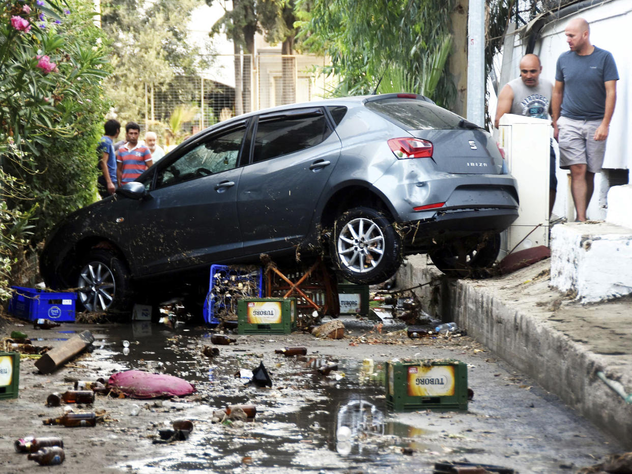 A car, damaged in the overnight earthquake: AP