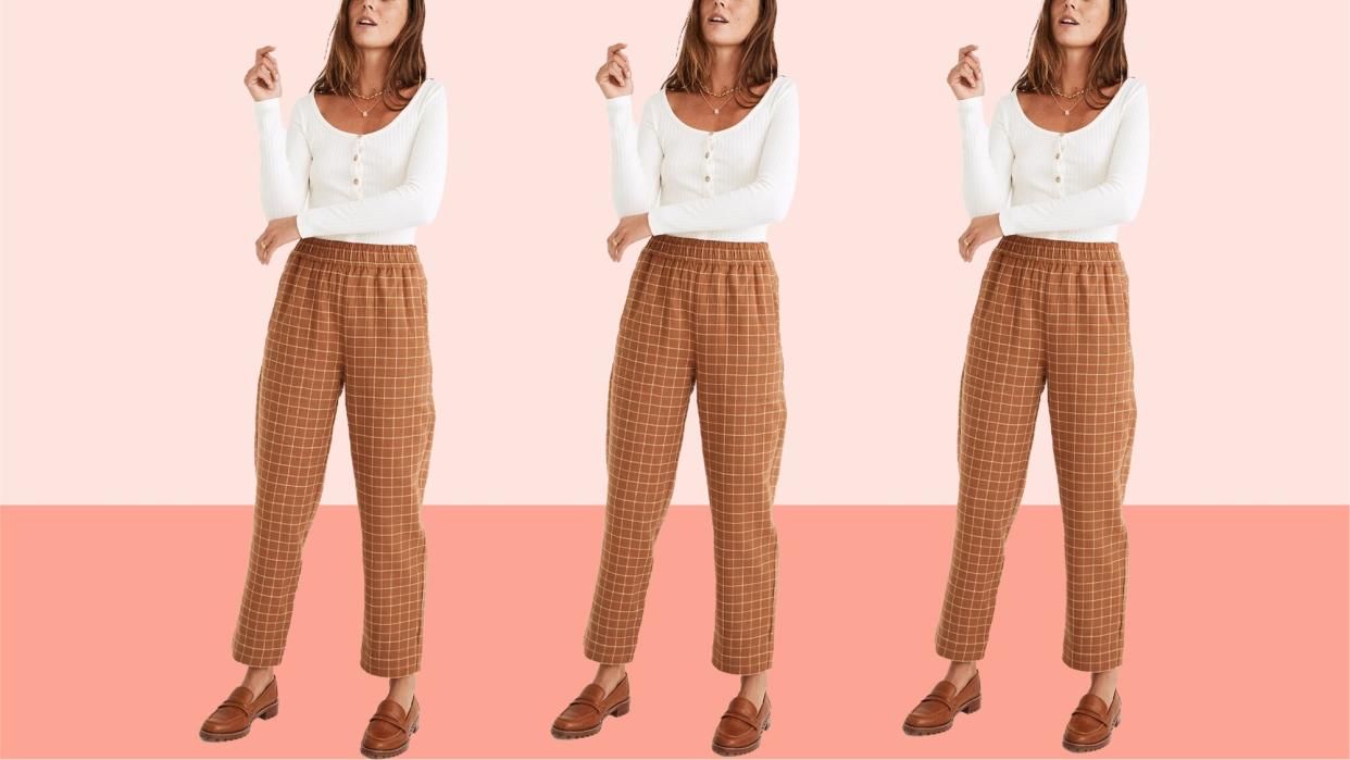 Waffleback Pull-On High-Rise Tapered Pants in Windowpane