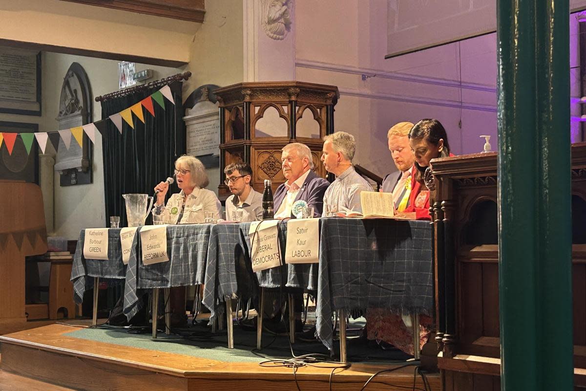 Southampton Test hustings event at St James' by the Park, Shirley. Pictured from left to right Katherine Barbour, Ben Burcombe-Filer, John Edwards, Vicar Dan Clark, Thomas Gravatt and Satvir Kaur