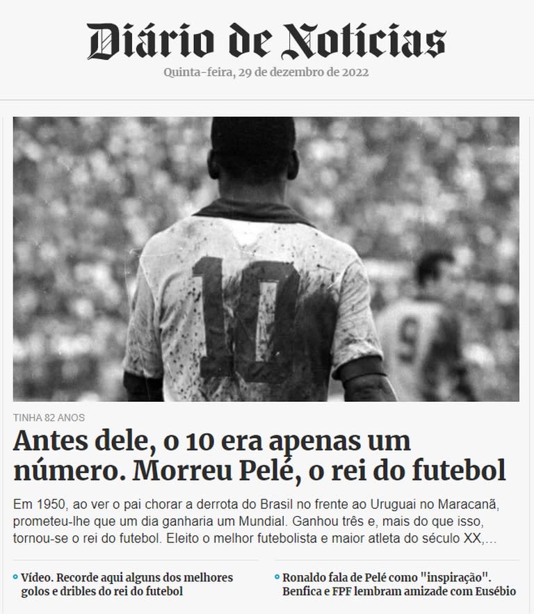 La muerte de Pelé, según Diário de Notícias