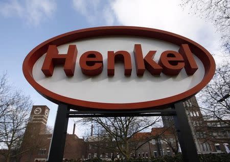 A logo of consumer goods group Henkel is pictured before its annual news conference in Duesseldorf March 8, 2012. REUTERS/Ina Fassbender