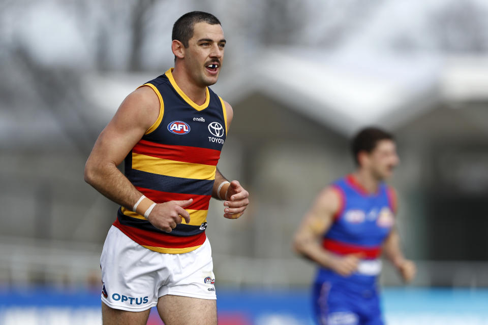 Seen here, Adelaide Crows veteran Taylor Walker looks on during the round 20 match against the Western Bulldogs. 