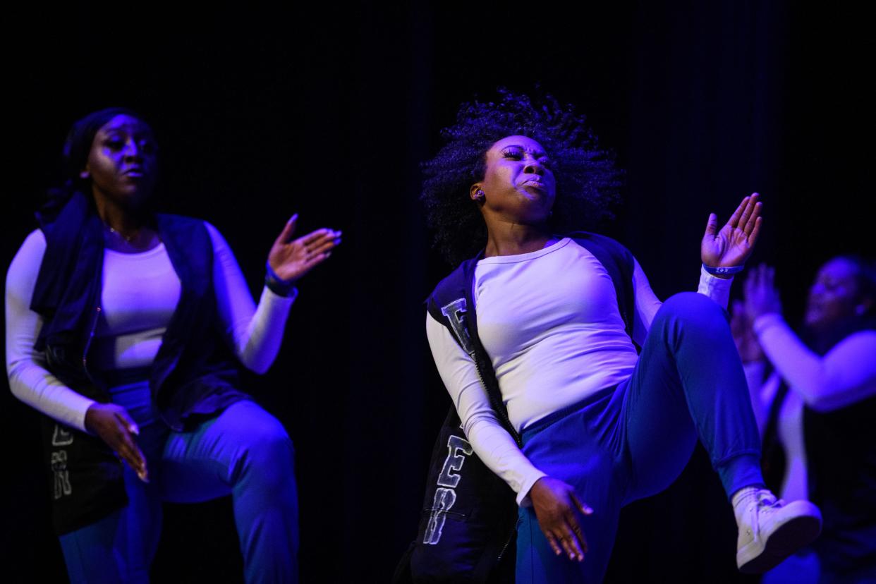 The Zeta Phi Beta step team from Howard University performs at the East Coast Step Show at the Crown Theater on Saturday, April 16, 2022.