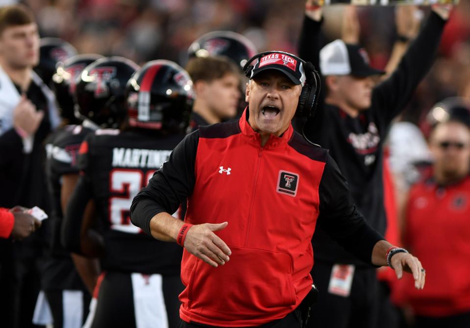 Texas Tech coach Joey McGuire yells at an official during the Red Raiders' 38-21 loss Saturday to Kansas State at Jones AT&T Stadium. McGuire said Monday he disagreed with two no-calls in the game that he thought should have been defensive pass interference on Tech receivers.