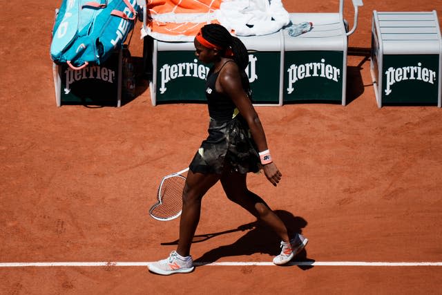 Coco Gauff smashed her racket after going 4-0 down in the second set